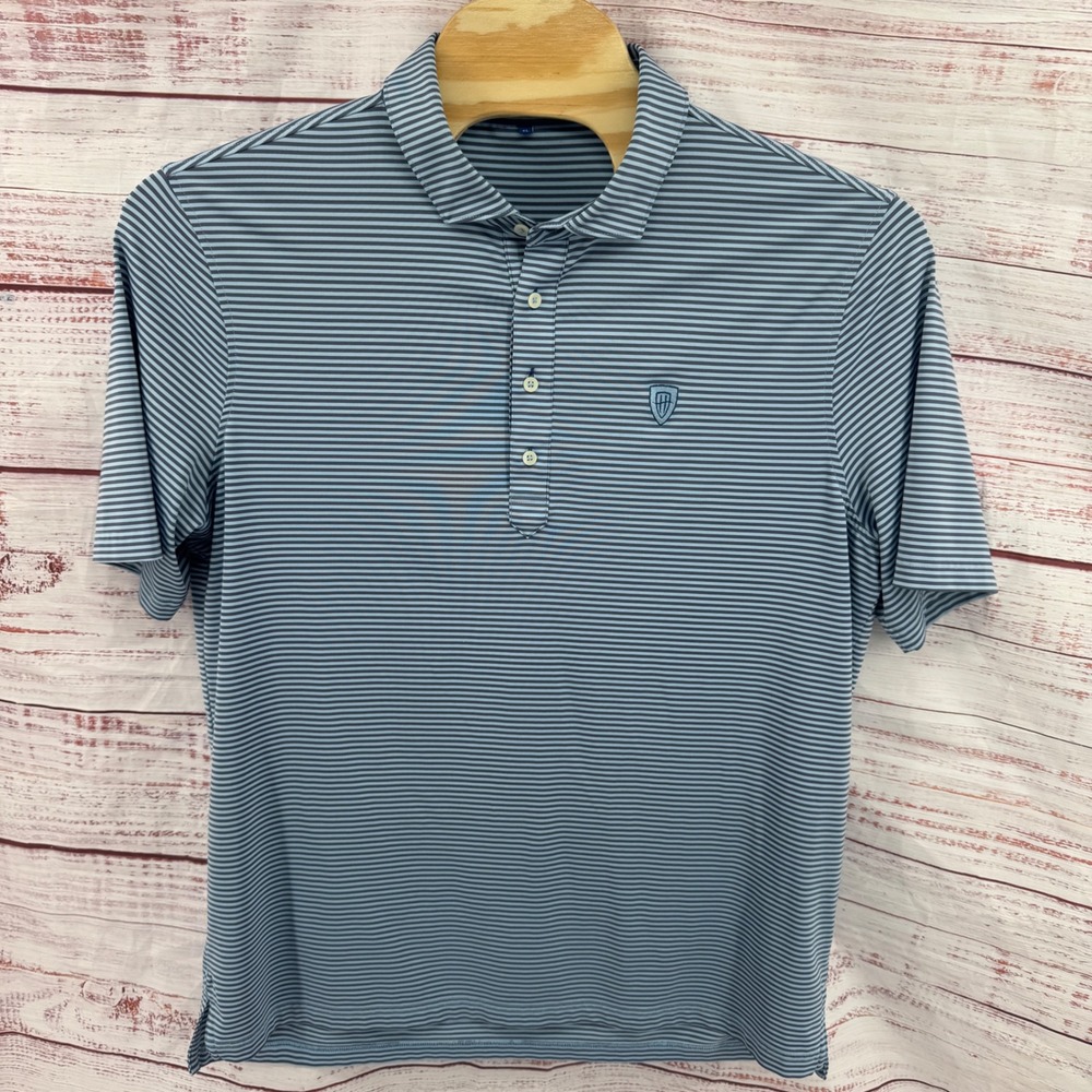 Stitch Golf Polo Shirt‎ Mens XL Blue Striped Performance Short Sleeve Athletic